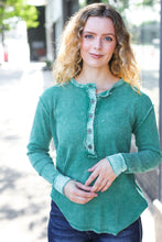 Load image into Gallery viewer, Get Cozy Washed Baby Waffle Henley Top in Forest
