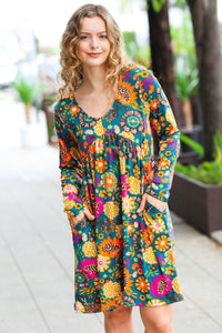 All About It Vibrant Floral Pocketed Dress