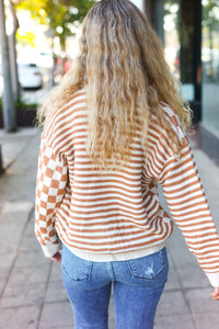 Cozy Days Checkered & Striped Button Down Cardigan in Taupe