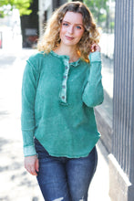 Load image into Gallery viewer, Get Cozy Washed Baby Waffle Henley Top in Forest
