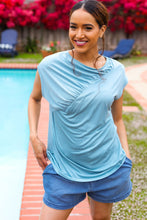 Load image into Gallery viewer, Charming in Asymmetrical Shirred Drop Shoulder Modal Top in Aqua
