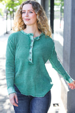 Load image into Gallery viewer, Get Cozy Washed Baby Waffle Henley Top in Forest
