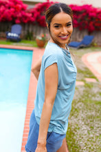 Load image into Gallery viewer, Charming in Asymmetrical Shirred Drop Shoulder Modal Top in Aqua
