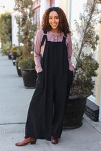 Load image into Gallery viewer, Feeing Joyful Black Wide Leg Adjustable Baggy Bib Jumpsuit
