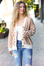 Load image into Gallery viewer, Cozy Days Checkered &amp; Striped Button Down Cardigan in Taupe
