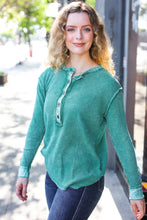 Load image into Gallery viewer, Get Cozy Washed Baby Waffle Henley Top in Forest
