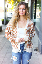 Load image into Gallery viewer, Cozy Days Checkered &amp; Striped Button Down Cardigan in Taupe
