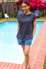 Load image into Gallery viewer, Charming In Asymmetrical Shirred Drop Shoulder Modal Top in Charcoal
