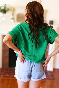 Be Your Best Cable Knit Dolman Short Sleeve Sweater Top in Green