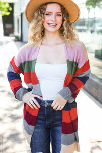 Fall Ready Multicolor Striped Slouchy Open Cardigan