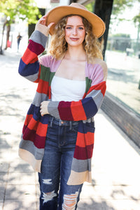 Fall Ready Multicolor Striped Slouchy Open Cardigan