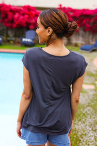Charming In Asymmetrical Shirred Drop Shoulder Modal Top in Charcoal