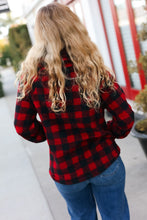 Load image into Gallery viewer, So Cozy Red Sherpa Plaid Asymmetrical Zip Sweater Top
