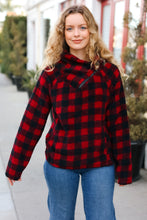 Load image into Gallery viewer, So Cozy Red Sherpa Plaid Asymmetrical Zip Sweater Top
