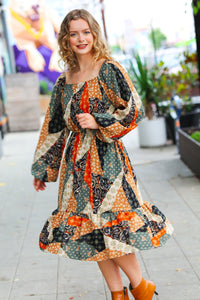 Chasing Autumn Leaves Boho Patchwork Midi Dress