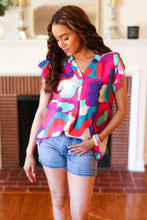 Load image into Gallery viewer, Find Yourself Fuchsia Geo Abstract V Neck Flutter Sleeve Top
