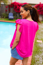 Load image into Gallery viewer, Summer Days Banded V Neck Flutter Sleeve Top in Fuchsia
