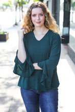 Load image into Gallery viewer, Falling In Love Hi-Lo Ruffle Sleeve Woven Top in Hunter Green
