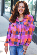 Load image into Gallery viewer, Stand Out Magenta &amp; Orange Plaid Fleece Collared Shacket
