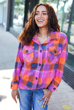 Load image into Gallery viewer, Stand Out Magenta &amp; Orange Plaid Fleece Collared Shacket
