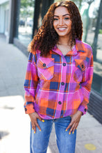 Load image into Gallery viewer, Stand Out Magenta &amp; Orange Plaid Fleece Collared Shacket
