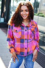 Load image into Gallery viewer, Stand Out Magenta &amp; Orange Plaid Fleece Collared Shacket
