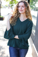 Load image into Gallery viewer, Falling In Love Hi-Lo Ruffle Sleeve Woven Top in Hunter Green
