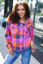 Load image into Gallery viewer, Stand Out Magenta &amp; Orange Plaid Fleece Collared Shacket
