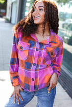 Load image into Gallery viewer, Stand Out Magenta &amp; Orange Plaid Fleece Collared Shacket
