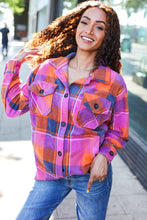 Load image into Gallery viewer, Stand Out Magenta &amp; Orange Plaid Fleece Collared Shacket
