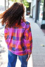 Load image into Gallery viewer, Stand Out Magenta &amp; Orange Plaid Fleece Collared Shacket
