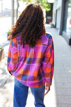 Load image into Gallery viewer, Stand Out Magenta &amp; Orange Plaid Fleece Collared Shacket
