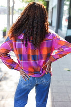 Load image into Gallery viewer, Stand Out Magenta &amp; Orange Plaid Fleece Collared Shacket
