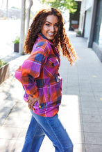 Load image into Gallery viewer, Stand Out Magenta &amp; Orange Plaid Fleece Collared Shacket
