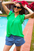 Load image into Gallery viewer, Sunny Days Banded V Neck Flutter Sleeve Top in Kelly Green
