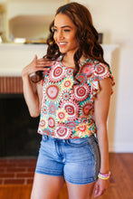 Load image into Gallery viewer, You Got This Mint Medallion Crochet Print Ruffle Sleeve Top
