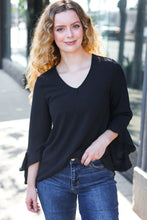 Load image into Gallery viewer, Falling In Love Hi-Lo Ruffle Sleeve Woven Top in Black
