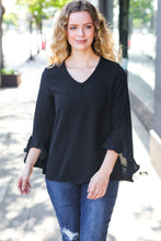 Load image into Gallery viewer, Falling In Love Hi-Lo Ruffle Sleeve Woven Top in Black
