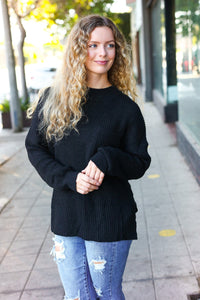 Classy Chic Mock Neck Chest Pocket Knit Sweater in Black