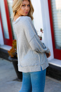 Cloudy Days Drop Shoulder Bubble Sleeve Outseam Top