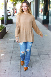 Classy Chic Mock Neck Chest Pocket Knit Sweater in Taupe