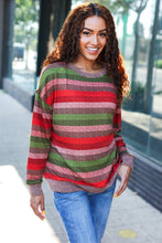 Load image into Gallery viewer, Perfectly You Olive &amp; Mauve Stripe Two-Tone Banded Sweater Top
