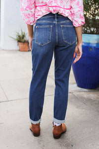 Judy Blue Mid Rise Cuffed Boyfriend Straight Leg Jeans