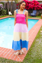 Load image into Gallery viewer, Vacay Vibes Hot Pink &amp; Blue Smocked Color Block Maxi Dress
