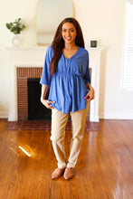 Load image into Gallery viewer, Easy To Love Babydoll Dolman Modal V Neck Top in Blue
