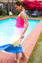 Load image into Gallery viewer, Vacay Vibes Hot Pink &amp; Blue Smocked Color Block Maxi Dress
