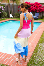 Load image into Gallery viewer, Vacay Vibes Hot Pink &amp; Blue Smocked Color Block Maxi Dress
