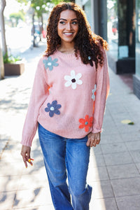 Eyes On You Flower Patch Oversized Knit Sweater in Terracotta