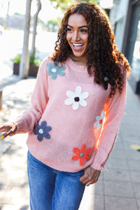 Eyes On You Flower Patch Oversized Knit Sweater in Terracotta