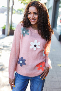 Eyes On You Flower Patch Oversized Knit Sweater in Terracotta